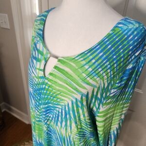 Ruby Rd. Blues and‎ Greens Floral Long Top  Size XL